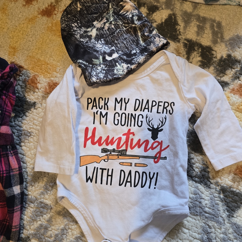 White Hunting Themed Baby Onesie
